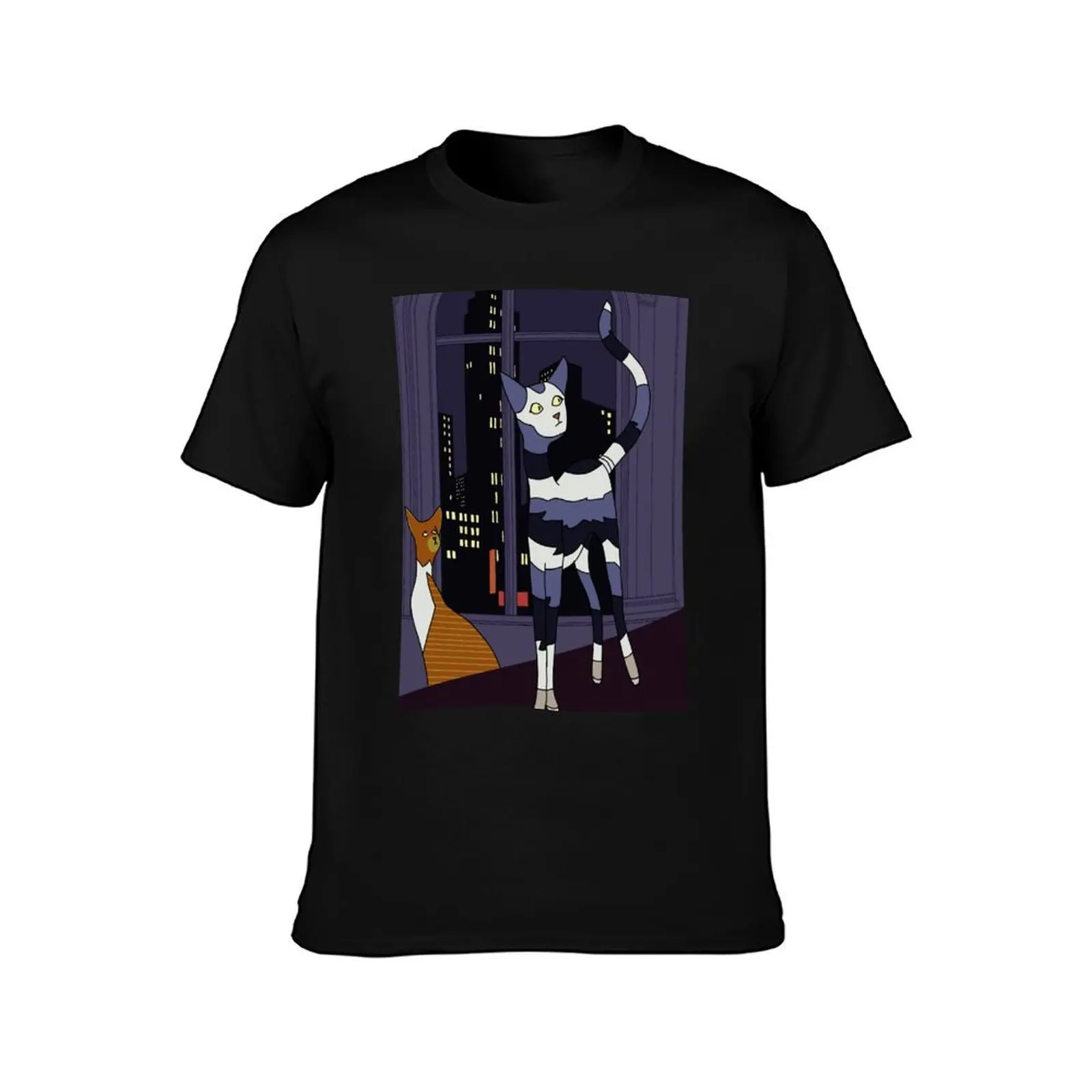 Montgomery and Renée, Art Deco Cats T-Shirt, Summer Casual Cotton Tee, Oversized Streetwear Tops, Vintage Graphic Print