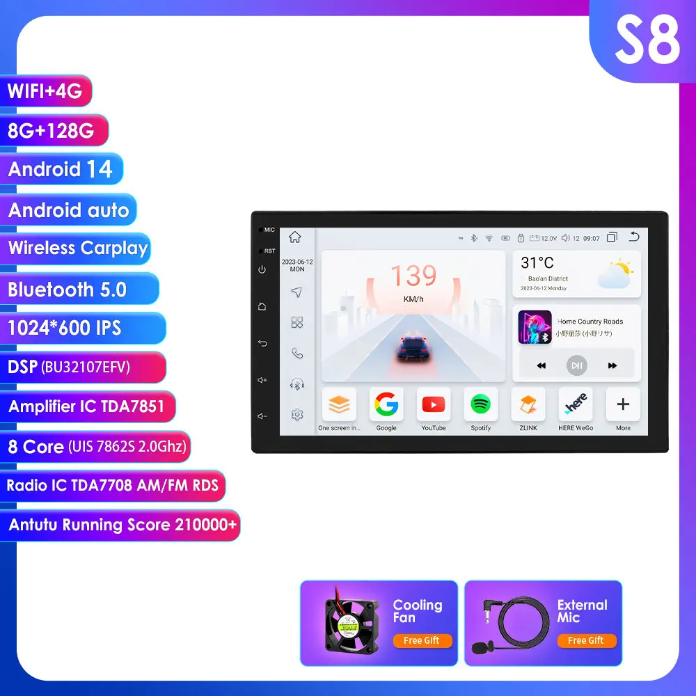 Hizpo Autoradio 2Din Carplay Android Auto Multimedia Speler 7 Inch Scherm FM AUX Ingang Bluetooth Mirror Link Universele Autoradio