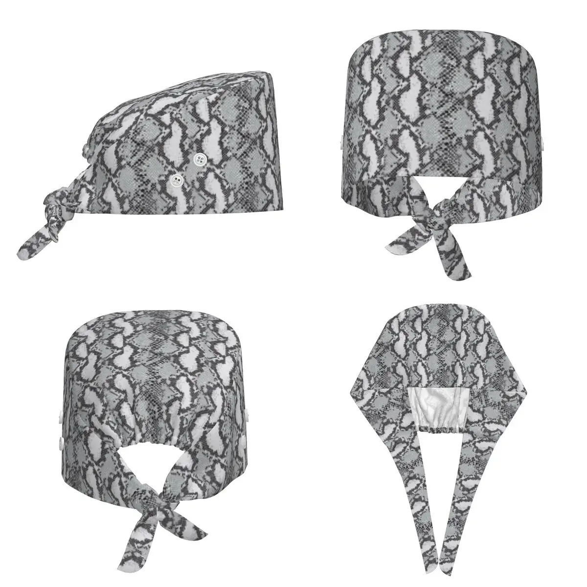 Gray Snake Skin Animal Print Scrub Hat Doctor Working Surgical Cap Men Women Adjustable Nursing Caps for Dentist