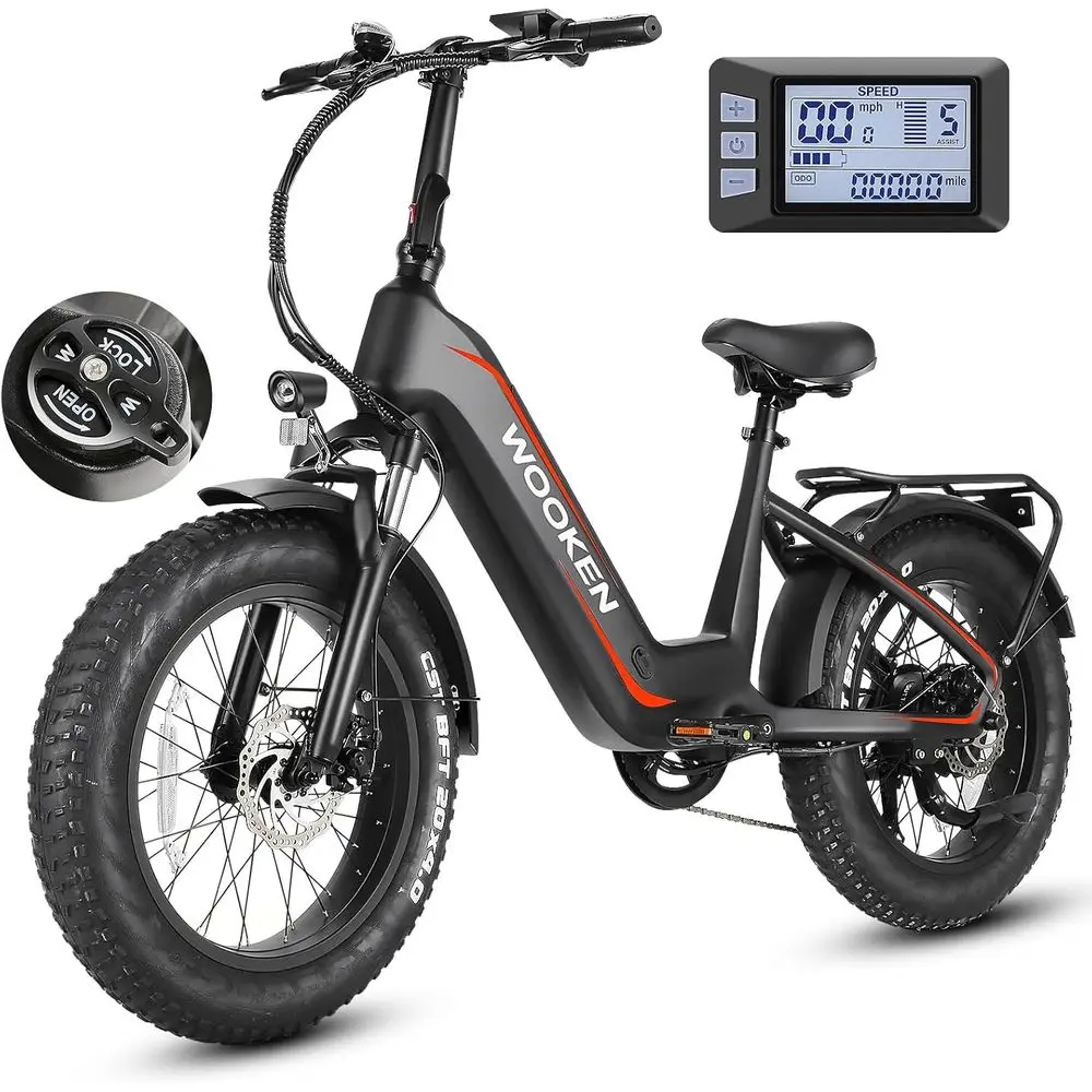 

20 4.0 Tire 1000W Peak Motor Adult Electric Bike, 48V 624WH Lithium Battery, Up to 60 Miles Range, Step-Through Mountain E-Bike,