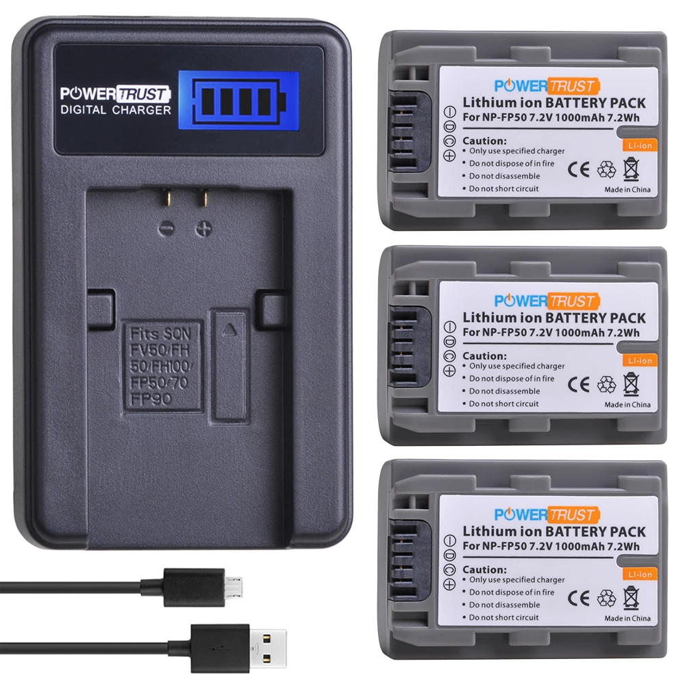 PowerTrust Li-ion 7.2V 1000mAh NP-FP50 Bateria NP FP50 NPFP50 Battery for Sony NP-FP30 FP60 FP70 FP71 DCR-HC20 HC21 HC22 HC23