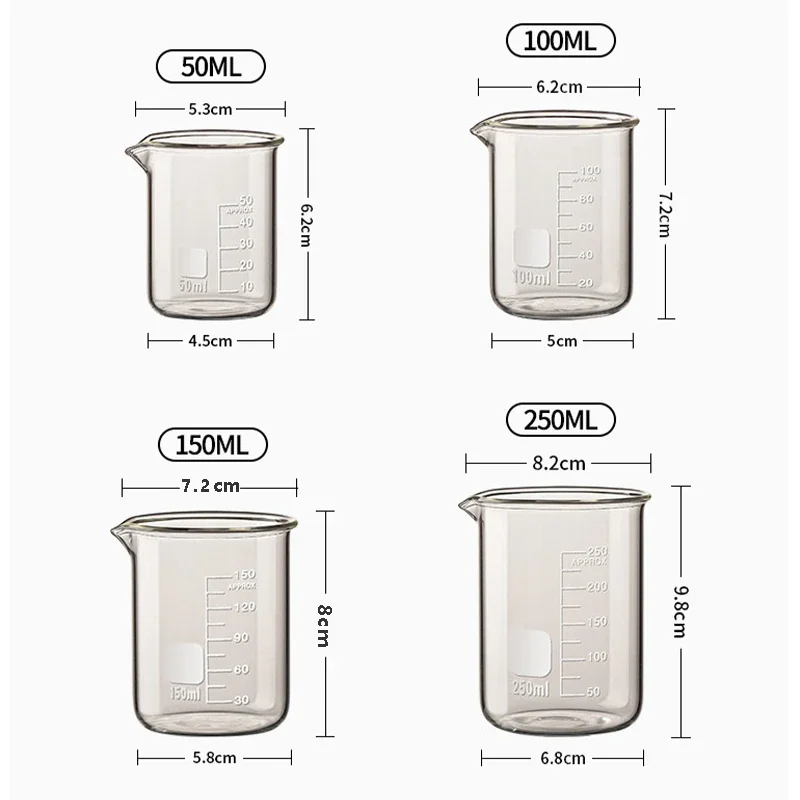 Glass Beaker Heat-resistant Measuring Cup with Scale 50/100/150/250/500/1000ml High Borosilicate Liquid Scale Measurement