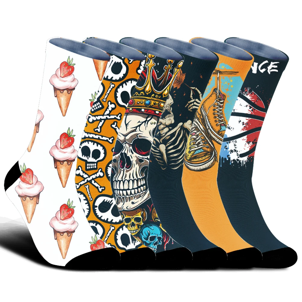 

comfortable anti slip sports bike socks Novelty Crew Casual Crazy Socks Interesting basketball skull pattern New