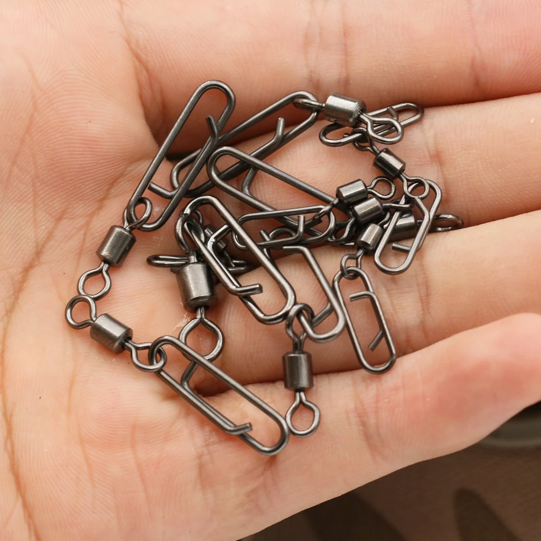 FishTrip 50Pcs Rolling Swivel Power Snap Clips Fishing Swivel Snap with Carabiner Stainless Steel Fishing Connector