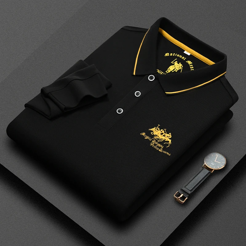 New Luxury Brand Men\'s Exquisite Embroidery Long Sleeved Polo Shirt Spring Autumn Fashion Casual Lapel T-Shirt Men\'s Clothing