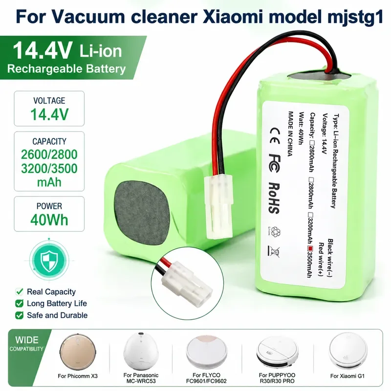 14.8V 2600mAh Li-ion Battery for Xiaomi G1 MI Robot Vacuum-Mop Essential MJSTG1 Cleaner 18650 Battery Pack