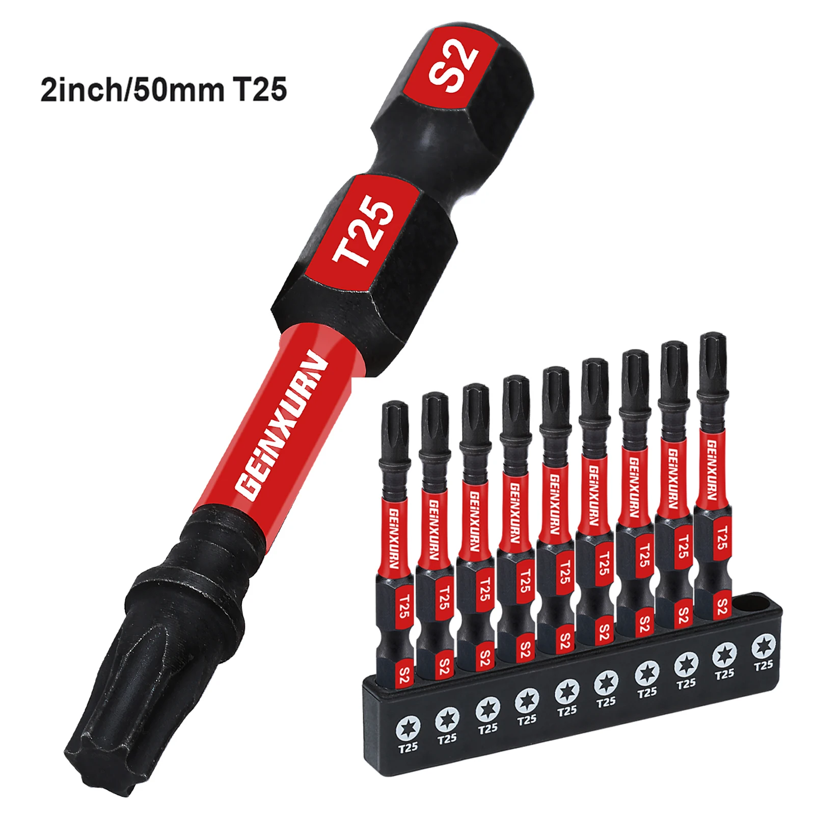 Geinxurn 2Inches Impact Magnetic #25 Torx Screwdriver Bit Set,S2 Alloy Steel T25 Power Bit Set with Base