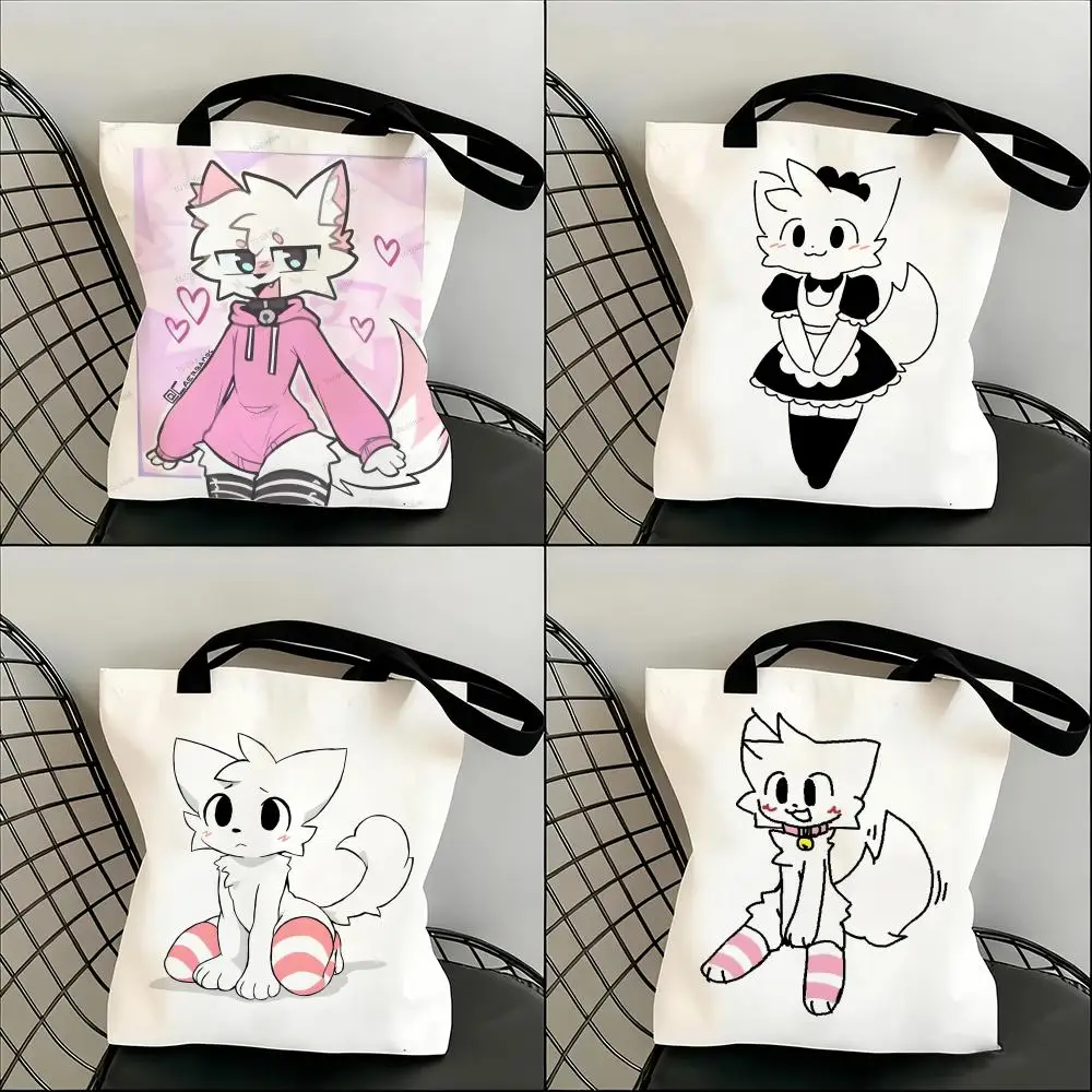 

Cat Cute B-Boykisser Storage Bags Lightweight Canvas Shoulder Shopper Fashionable Eco Multi Use Tote with Large Capacity