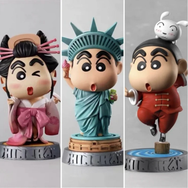 Figura de Anime Crayon Shin-chan de 9,5 cm Cos Geisha Kung Fu Estatua de la libertad figura de acción juguetes de modelos coleccionables