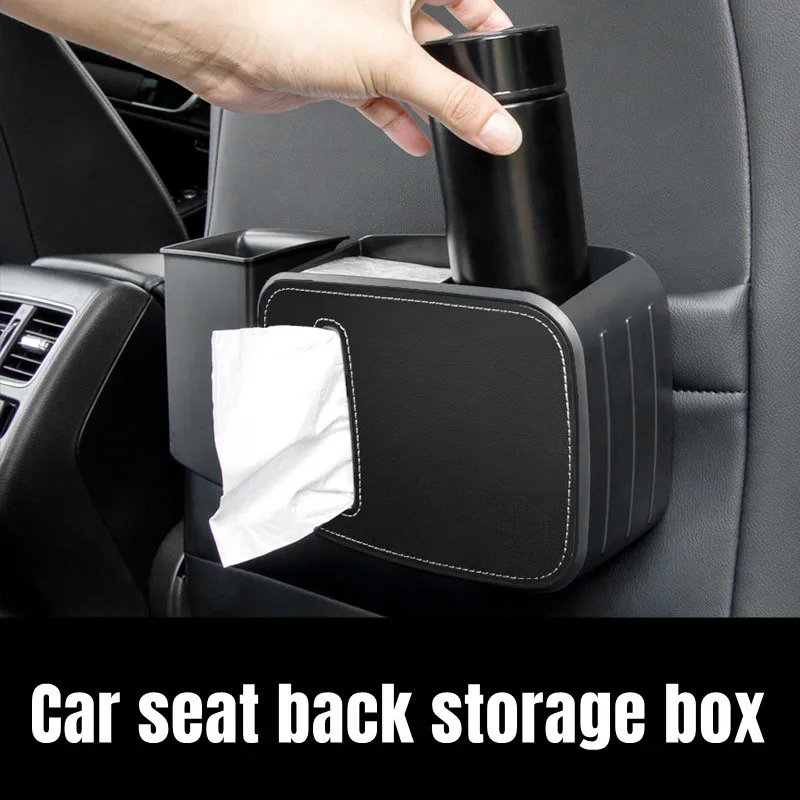 

Car interior High-quality car tissue box leather storage box Multifunctional car seat back trash can Storage box Storage pocket