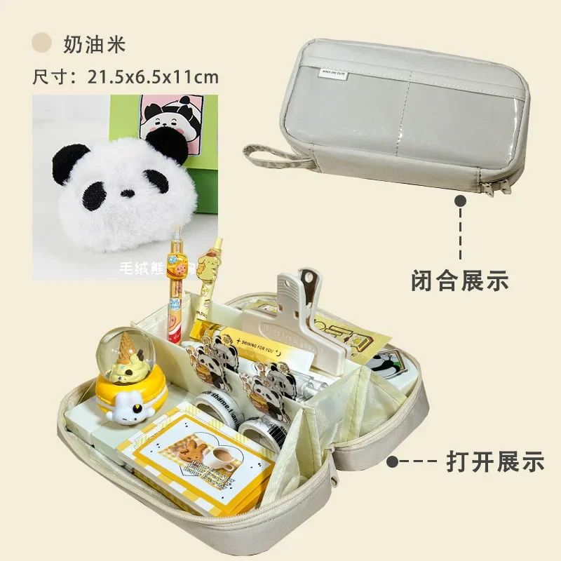 Pencil Bag Large Capacity Kawaii Multi Layered Stationery Panda Cute Cartoon Pen Holder Case Cosmetic Bag School Office Supplies