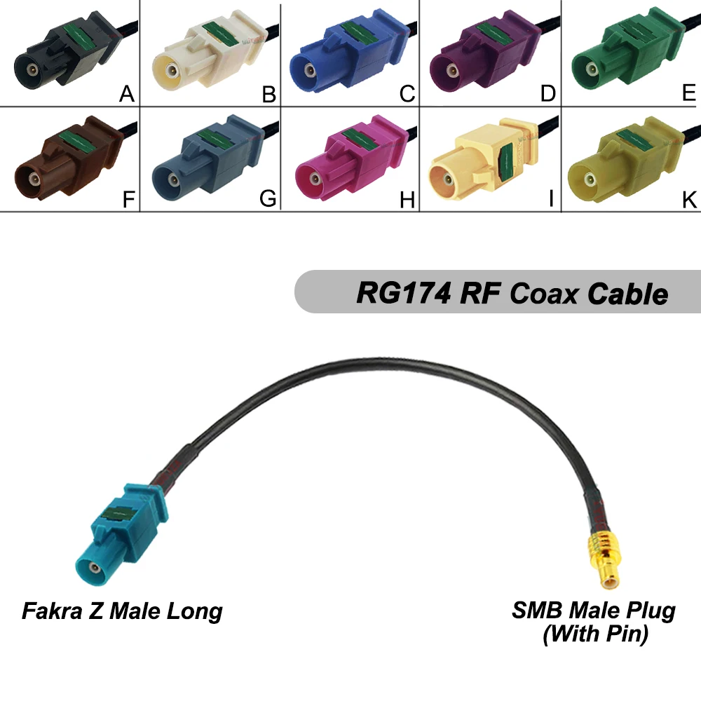 

10 CM~15 Meters Fakra Cable SMB Male Pin to Fakra A/B/C/D/E/F/G/H/I/K/Z Male Long Plug Connector 50 ohm RG-174 RF Coaxial Cable