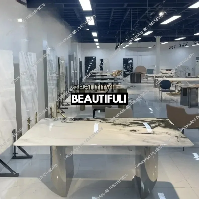 

Natural Marble Dining Table Modern Simple Dining Table Restaurant Rectangular Luxury Stone Dining Table Chairs Household