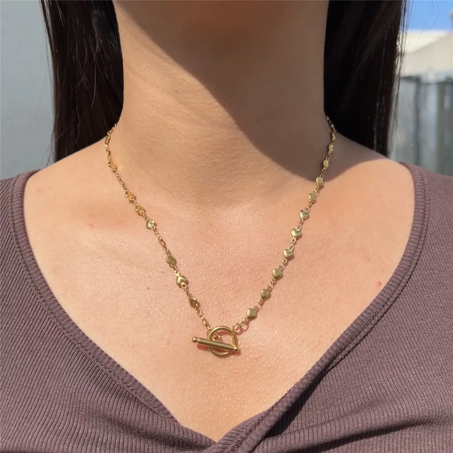 New Style Stainless Steel Heart Chain Toggle Necklaces For Women Girls Choker Jewelry Valentine's Day Gift