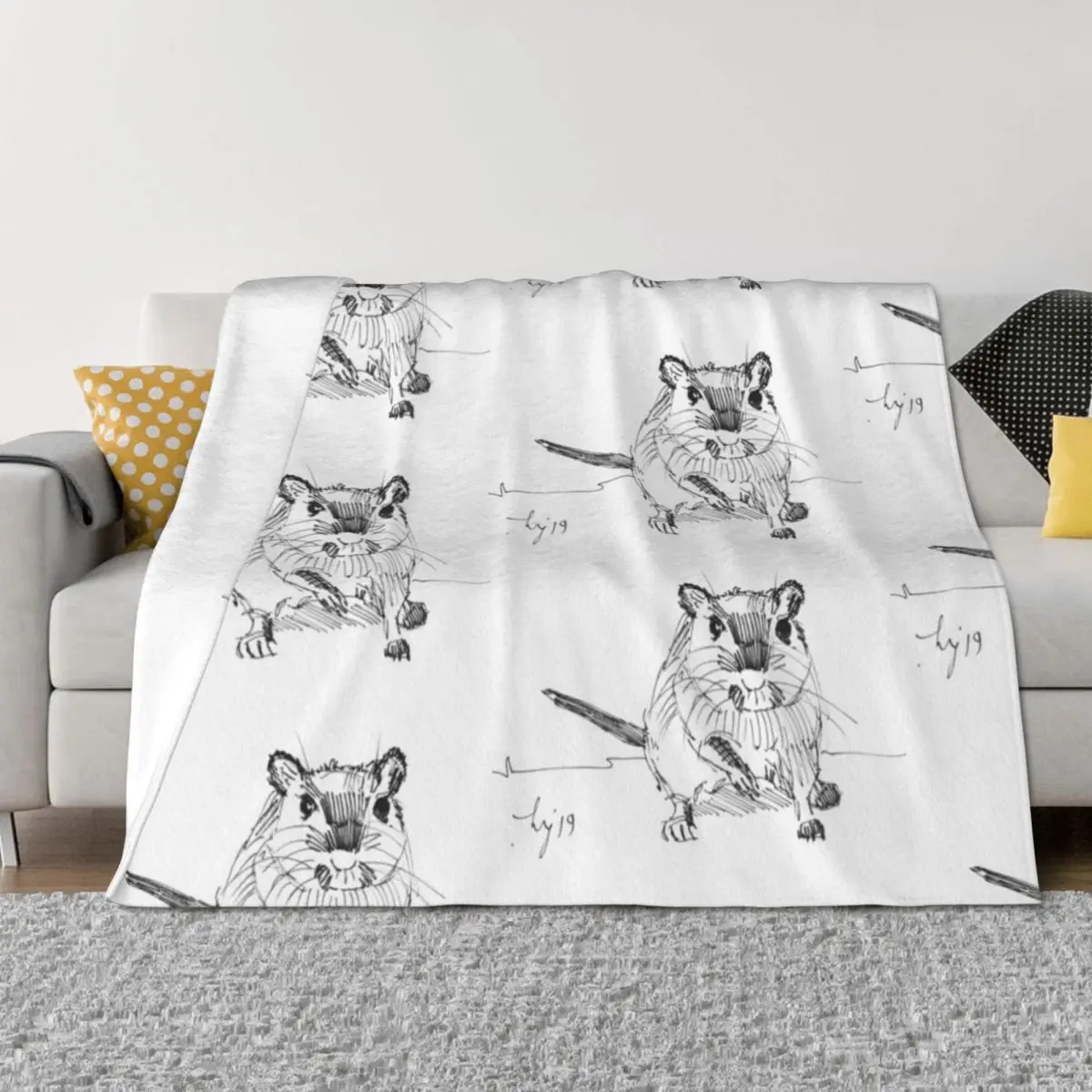 

Gerbil illustration Throw Blanket Luxury Summer Beddings Single Moving Blankets