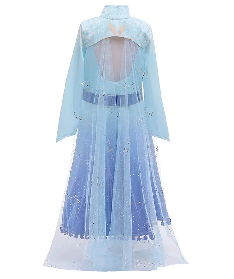 Girls Elsa Princess Cosplay Costume Kids Long Sleeve Cloak+Blue Dress+Leggings+Accessory Snow Queen Halloween Birthday Dress Up