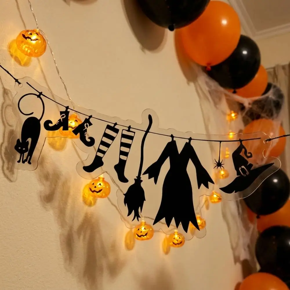 Acrylic Halloween Witch Hat Wall Art Black Cat Spider Spooky Witch Cloak Hat Party Bunting Witch Broom Funny