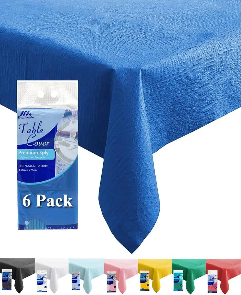 

[6 Pack] Blue Paper Tablecloth Disposable for RecTables, 54X108 Inch Party Paper Table Cover with