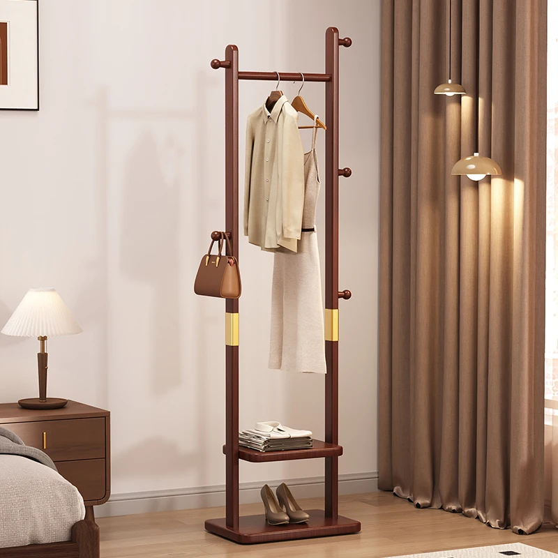 

Solid wood hanger Floor-to-ceiling bedroom household coat rack Chinese-style room Small shelf that take up space to hang clothes