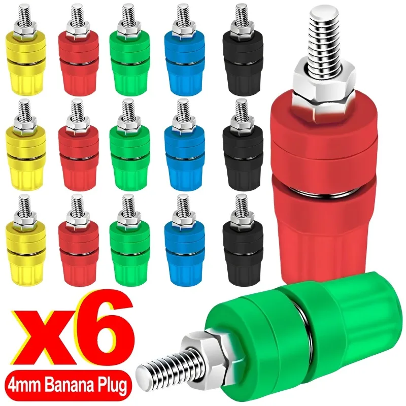 1-6Pcs 4mm Female Banana Plug Socket Connector Red Green Yellow Black Blue Panel opening 6mm Binding Post Amplifier Terminal