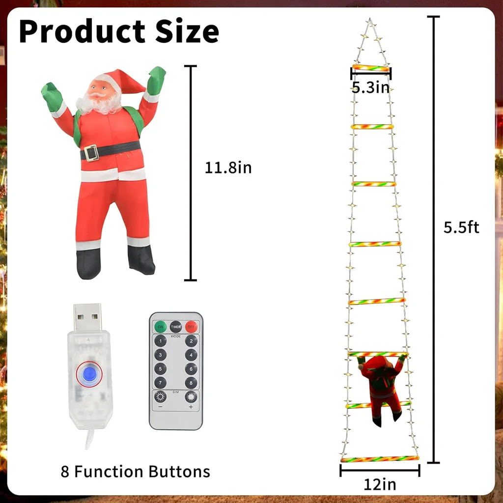 1.7M Colorful Santa on Ladder Christmas Tree Decoor LED Hanging Lights Outdoor Lights Waterproof Eave Decorative Light Strings