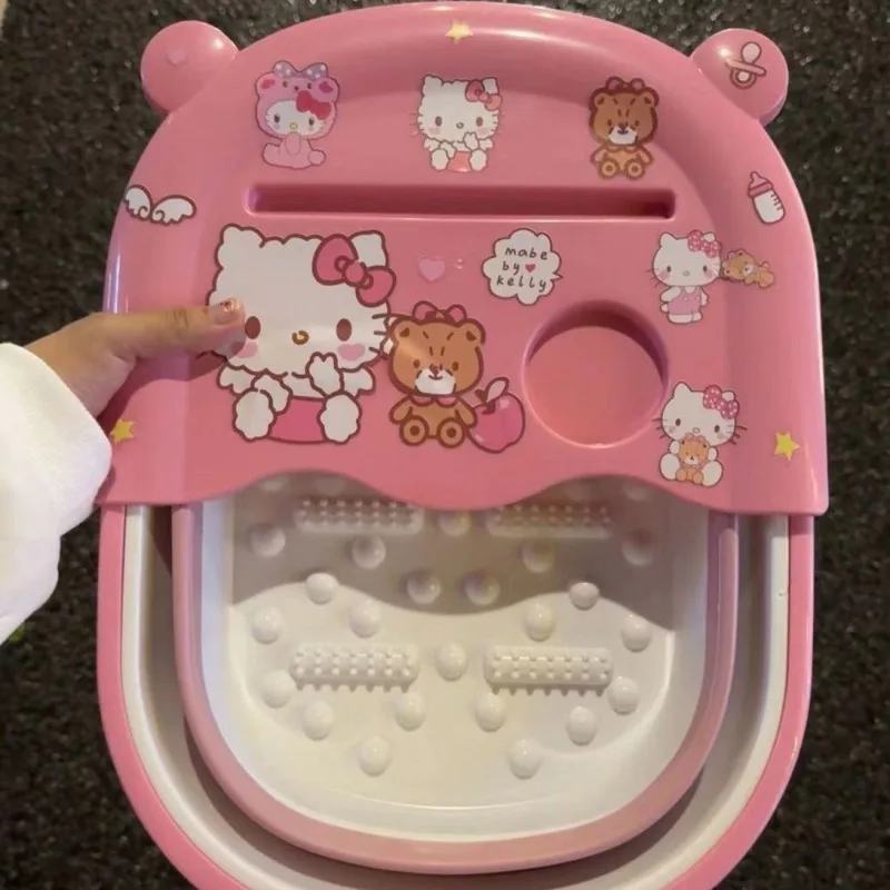 

2026 New Hello Kitty Foldable Foot Bath Bucket Portable Retractable Foot Soak Basin for Student Dorm Home Use Kawaii Lovely Girl