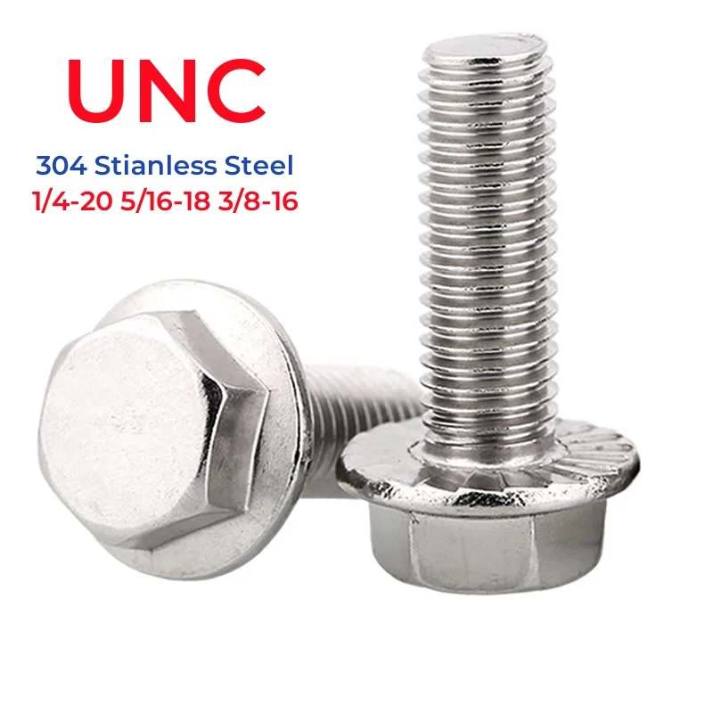 UNC 1/4-20 5/16-18 3/8-16 304 Stianless Steel Hexagon Head with Serrated Flange Cap Screw Hex Washer Head Bolt