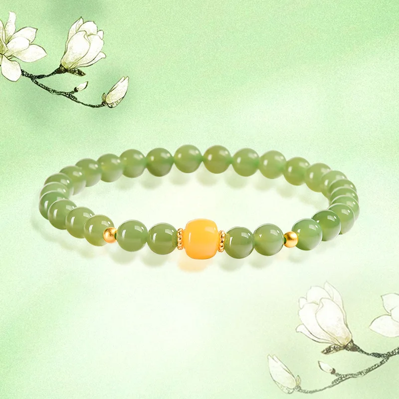

100% natural Hetian jade jasper and amber bracelet for women with S925 silver high-end and fashionable gift