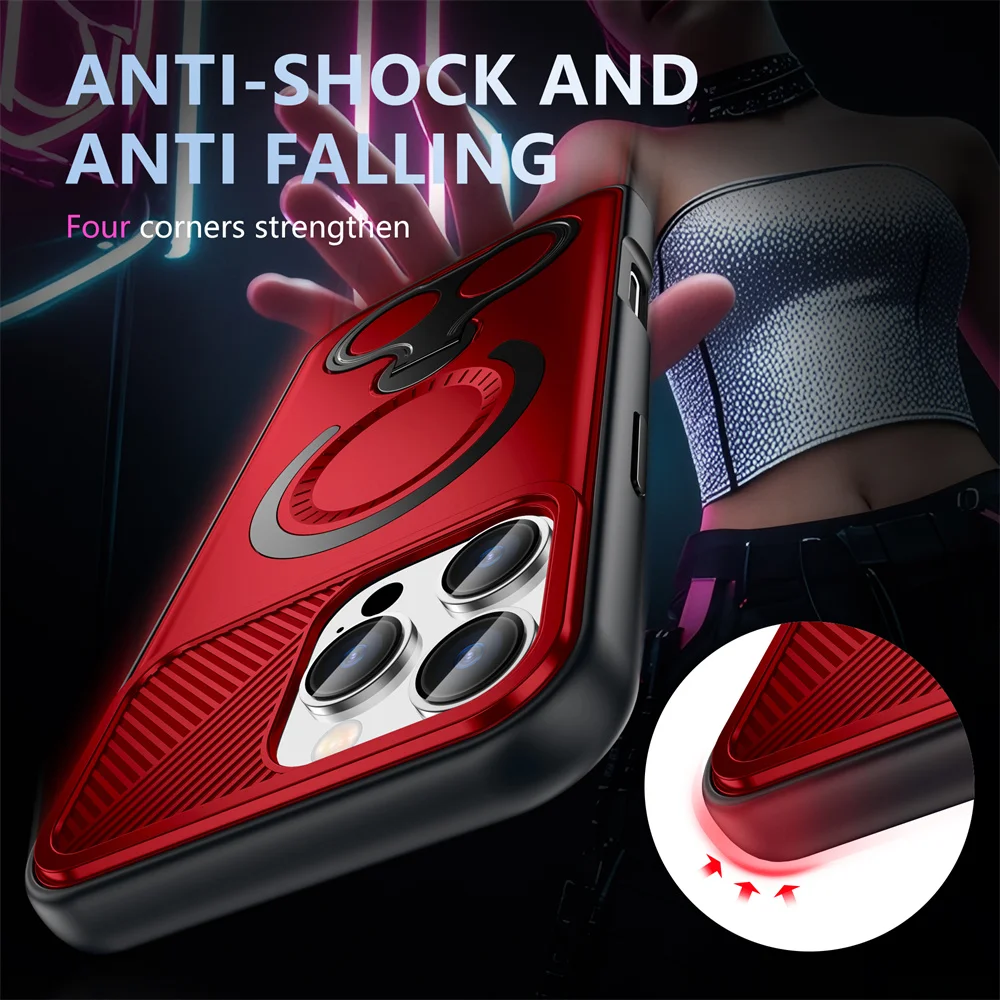 Luxury Dual Finger Ring Stand Magnetic Phone Case For iPhone 15 16 17 Pro Max Air Plus 16e 14 13 12 Wireless Charge Armor Cover