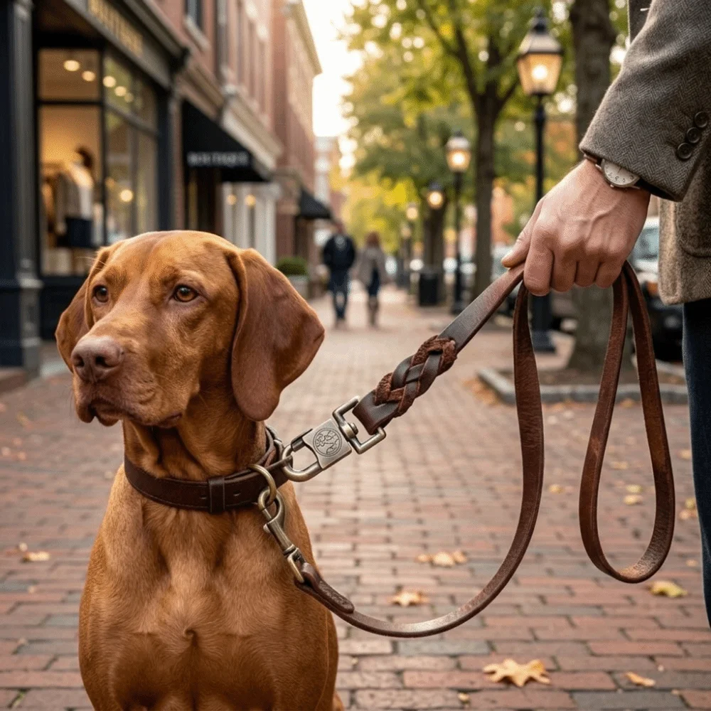 Genuine Cowhide Dog Leather Leash Wide Strap Floral Embossed Shepherd Lead Brown Tone Thick Flat Band