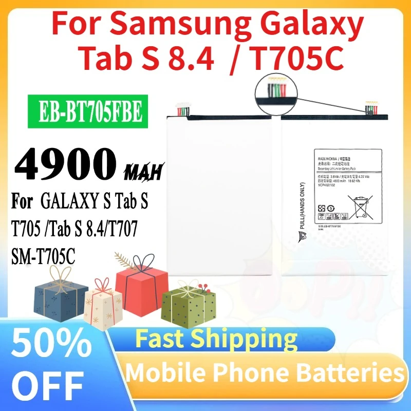 

3.8V 4900mAh EB-BT705FBE Phone Battery for Samsung Galaxy Tab S 8.4 Wi-Fi LTE / 4G SM-T700 T700N T705 T705C T707 T707D T707V