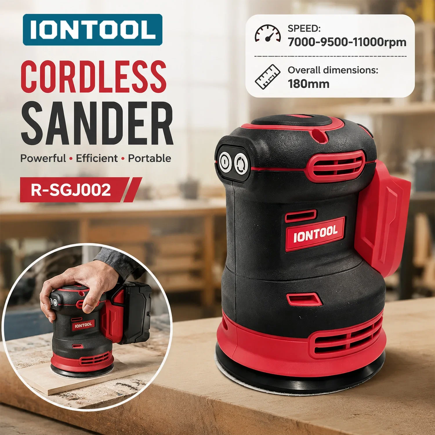 IONTOOL Brushless Cordless Sander 180mm For Chair Leg Reshaping and Tabletop Scuff Erasing and Frame Sanding Power Tool Tools
