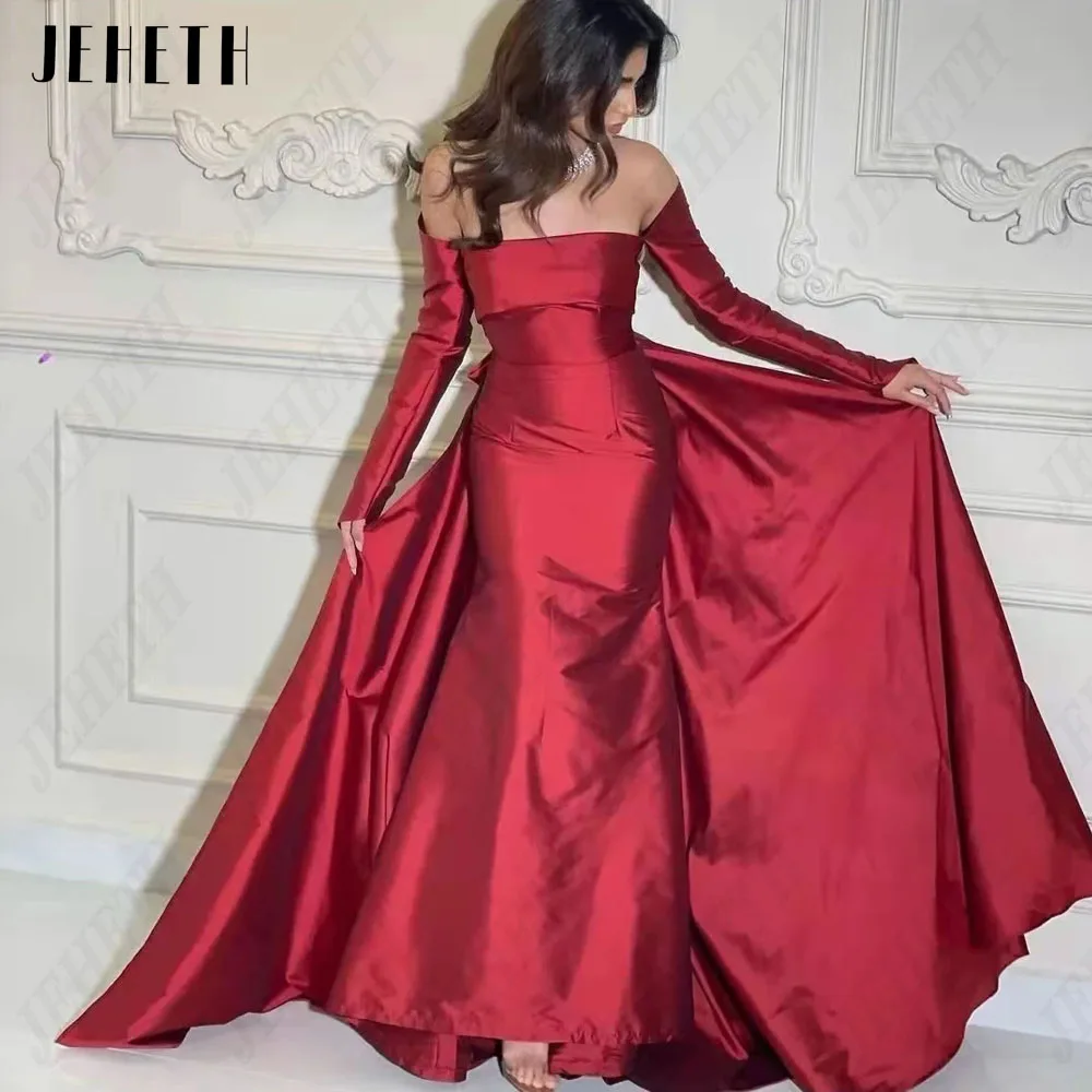 

JEHETH Mermaid Saudi Arabia Evening Dress Satin Detachable Sleeves Strapless Ankle Length Party Gown فساتين سهره فاخره 2024