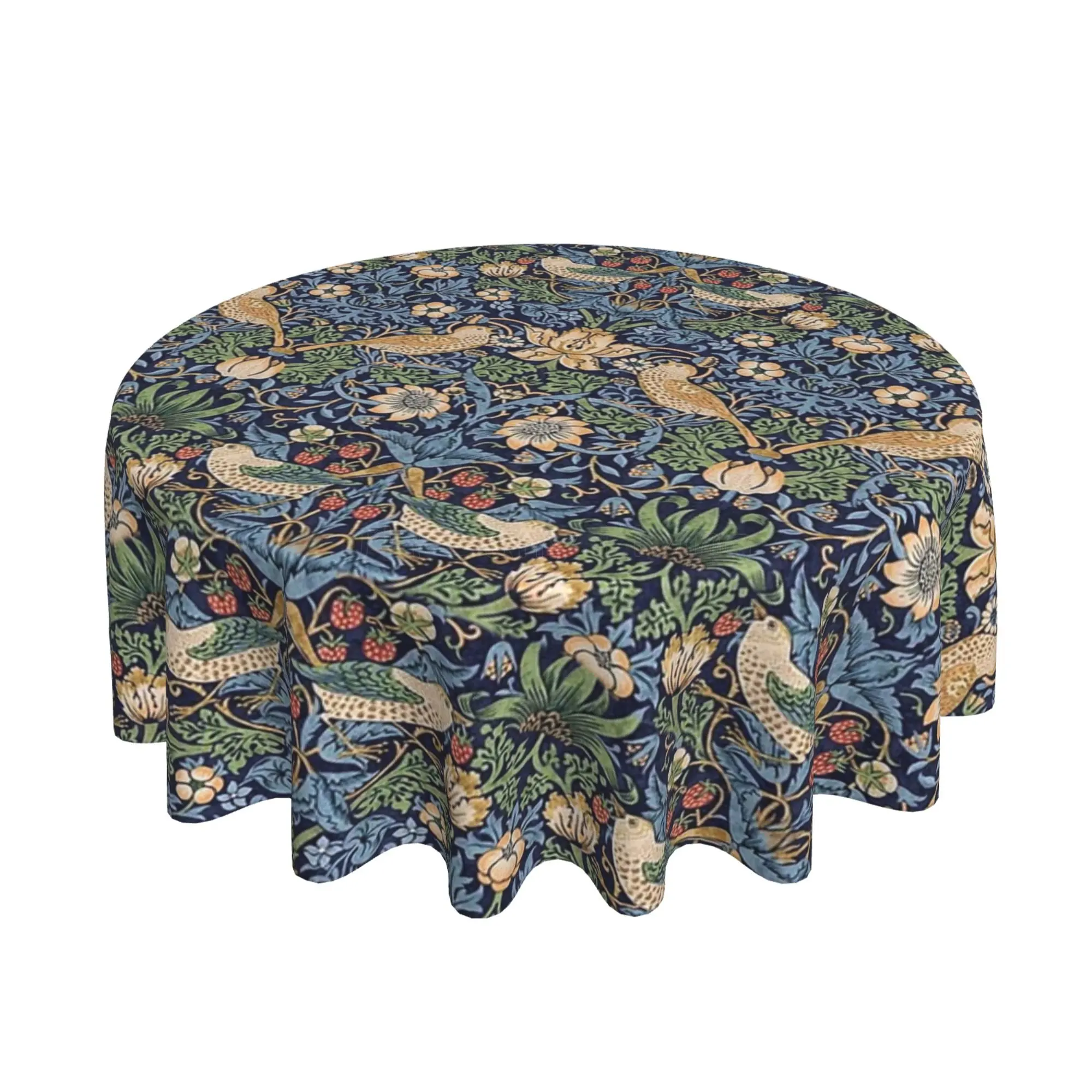 William Morris Print Round Tablecloth 60 Inch for Dining Washable Polyester Table Cloth Water Resistant Spill Proof Table Cover