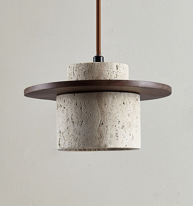 Stone Pendant Light Round Wood