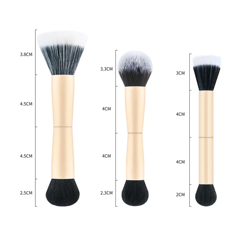 Pincel de maquiagem de cabeça dupla 2 em 1, blush, base, contorno, cabelo macio, multifuncional, aplicador de pó facial e corretivo