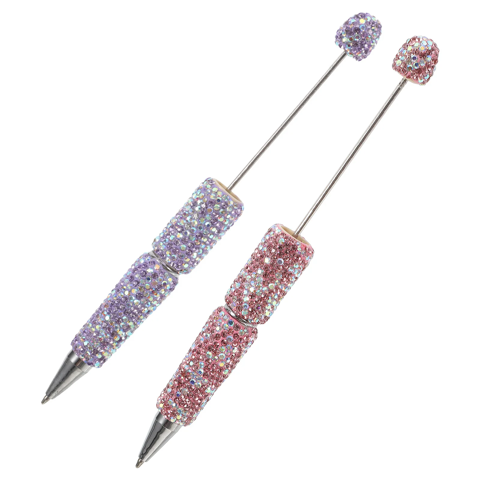 

2Pcs Sparkling Rhinestone Ballpoint Pens Beadable Bling Ink Pens Stylish Writing Tools for Office School Home Use