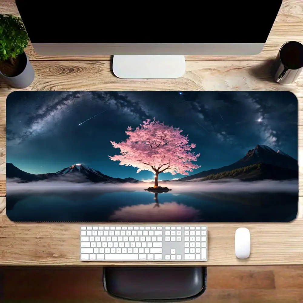 

Starry Sky Cherry Blossom Tree Mouse Pad Large Rubber Non-slip Desk Accessories Mousepad for Office and Gamer Keyboard Decor Mat