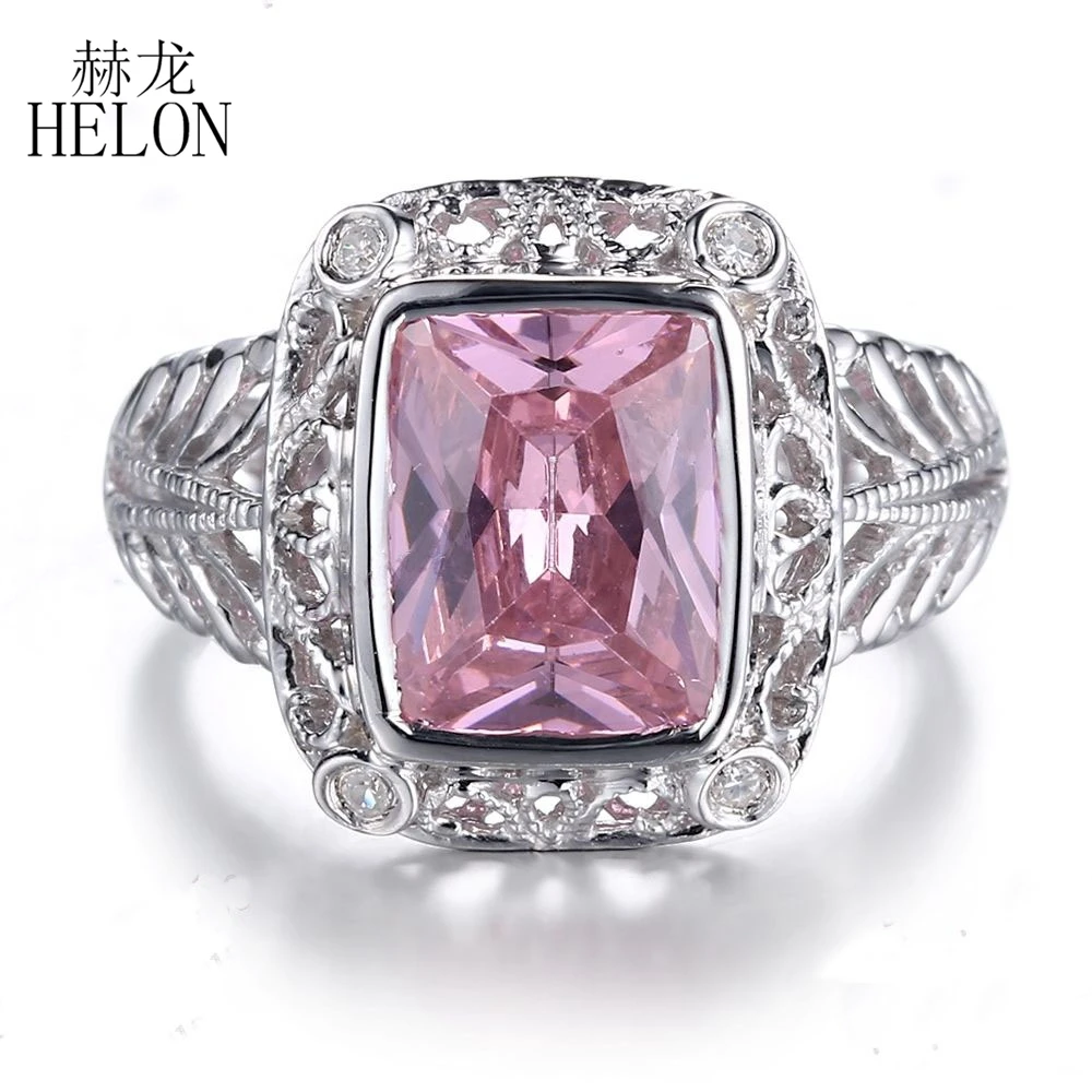 

HELON Flawless Cushion 10x8mm Pink Topaz Ring Solid 14k 10k White Gold Moissanite Engagement Wedding Ring Women Trendy Jewelry