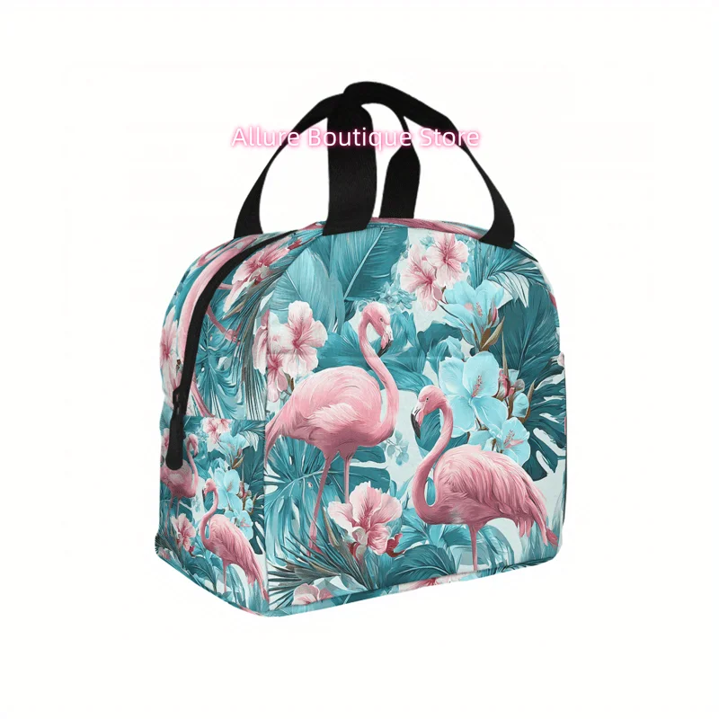 1pc 2D Printing Flamingo And Floral Pattern Universal Work Lunch Bags for Both Men And Women - Small-Sized Adult Lunch Bag, Suit
