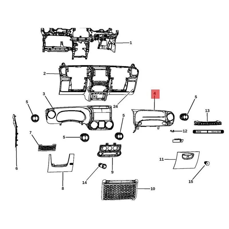 

5QZ89 DX9AB Right Door Passenger Dashboard Panel Trim Cover For Jeep Wrangler JK 2015-2018 Instrument Caps 5QZ89DX9AA