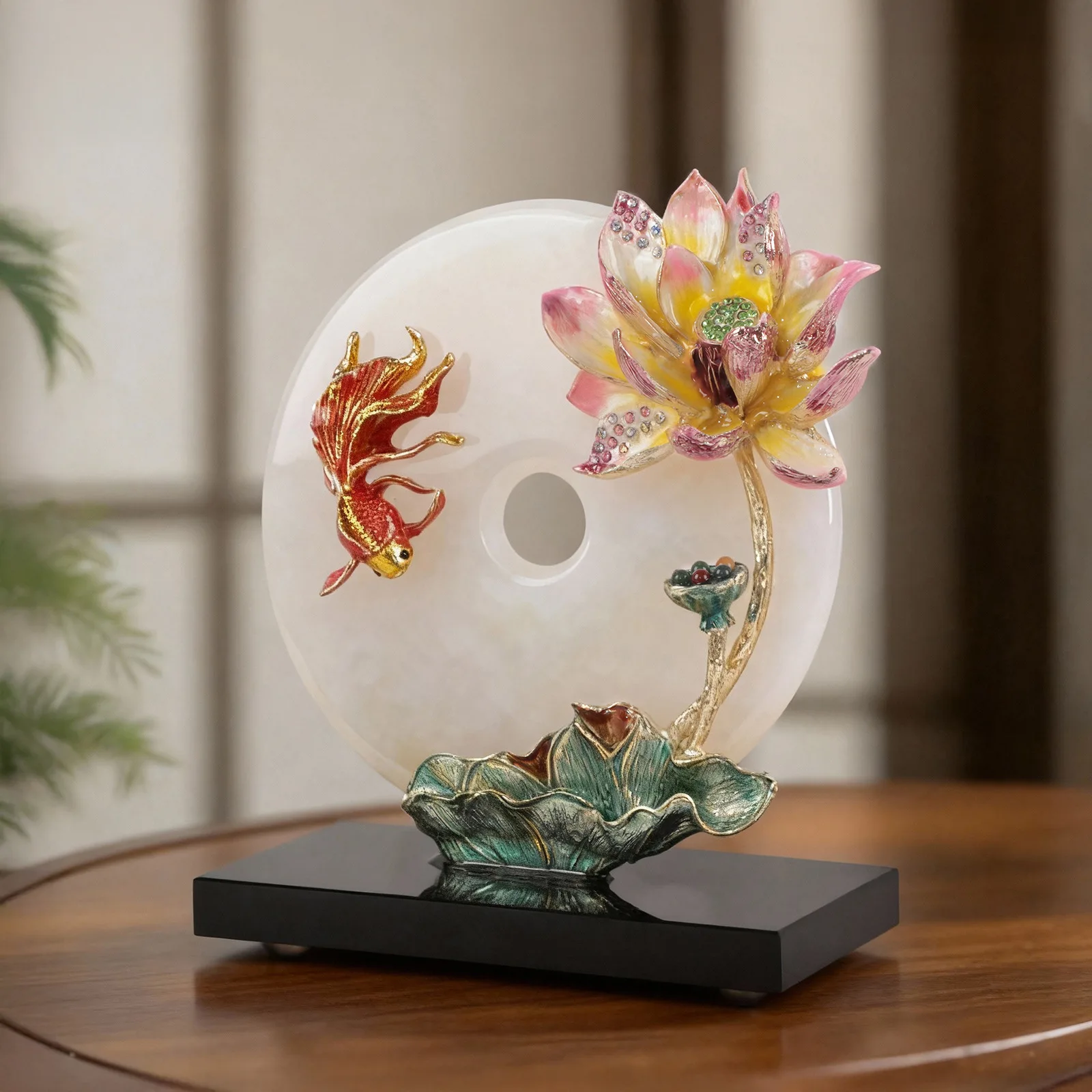 Enamel color lotus safety buckle ornament, living room TV cabinet, new home housewarming gift, home decoration