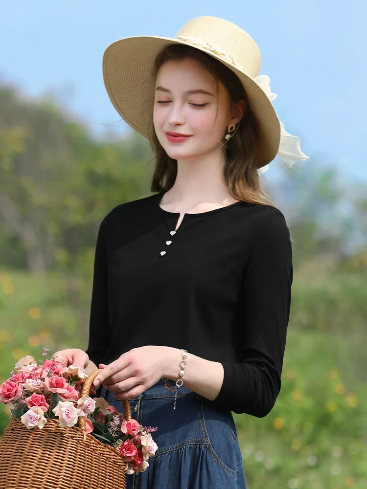 I BELIEVE YOU Purple V-Neck Slim Fit Long Sleeved T-shirt for Women Fall Clothes 2024 Women Solid Office Lady Tops 2241015475
