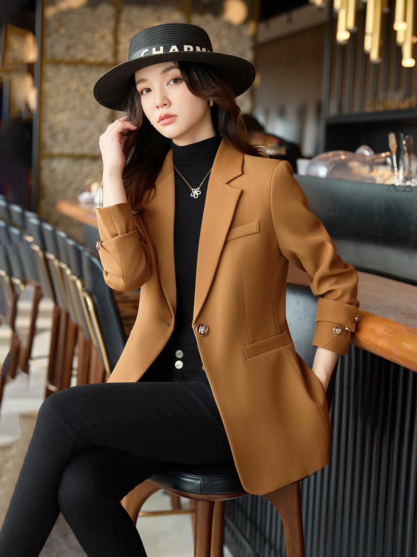 

Casual Faionable Korean Sle Women's Suit Jaet Spring Autumn High Quali Slim Fit Commute Top Ele Personali