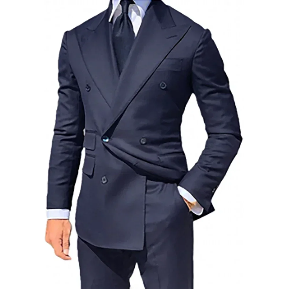 

2 Piece Beach Costume Homme Navy blue Wedding Men Suits Casual Slim Fit Peak Lapel Blazer Pants High Quality