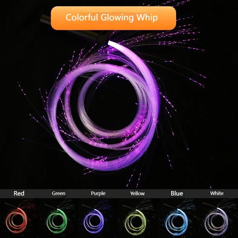 7 Colors LED Fiber Optic Dance Whip USB Rechargeable Metal Handle Glow Whip 360° Swivel Stage Party Performance Prop For Dancers