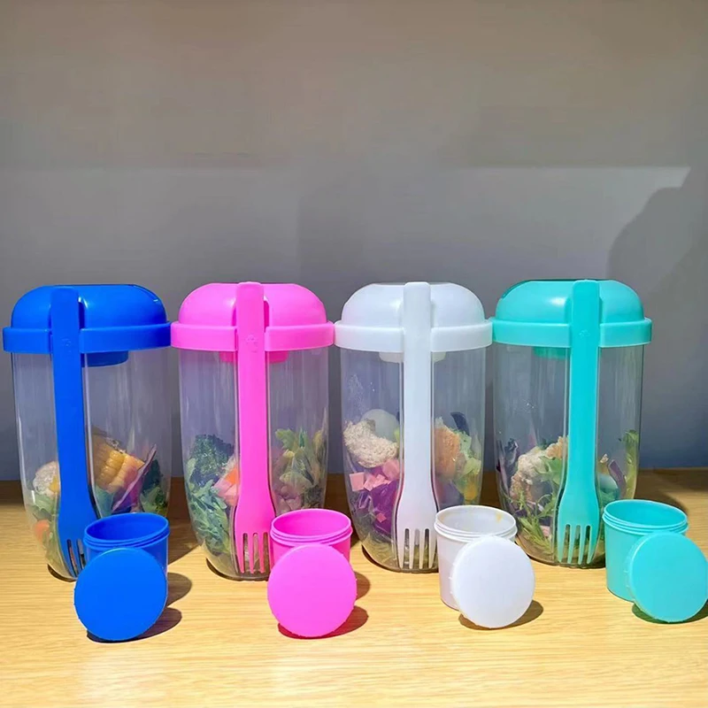 1pc  1L Portable Kids Breakfast Salad Cup With Fork School Lunch Box Food Storage Box Yogurt Oatmeal Cereal Milk Cup