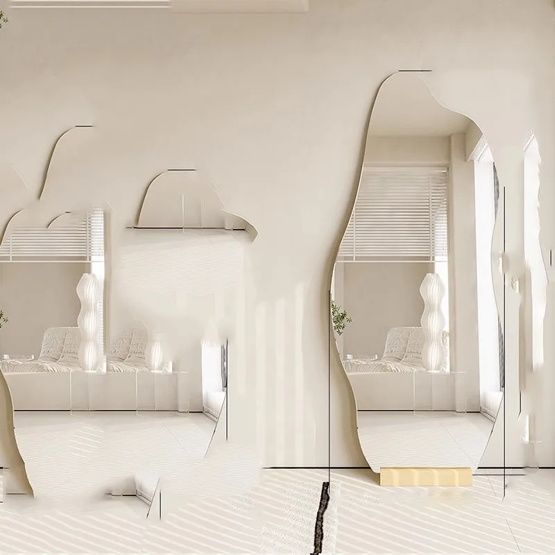 جدار الغرور مرآة كامل الجسم الفتيات الجمالية سحابة صغيرة الفن الحديثة الكبيرة غير تقليدي مرآة ضوء LED متموجة Espelhos ديكورات المنزل