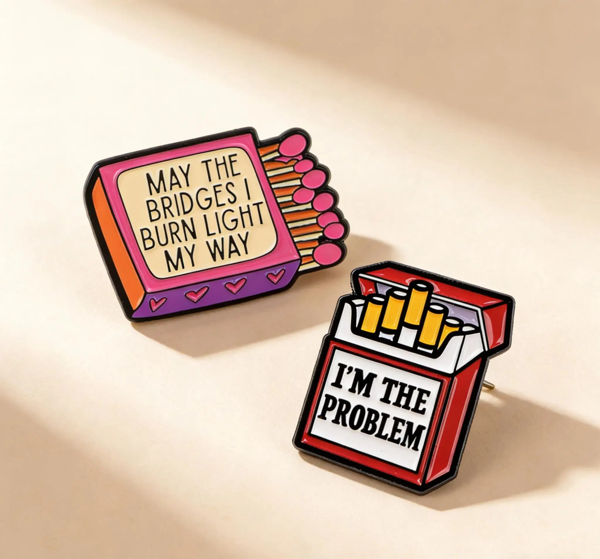 Ignite Matchbox Enamel Pins Metal Brooch Backpack Hat Bag Collar Lapel Badges Men Women Fashion Jewelry Collection Gift 2pcs/set