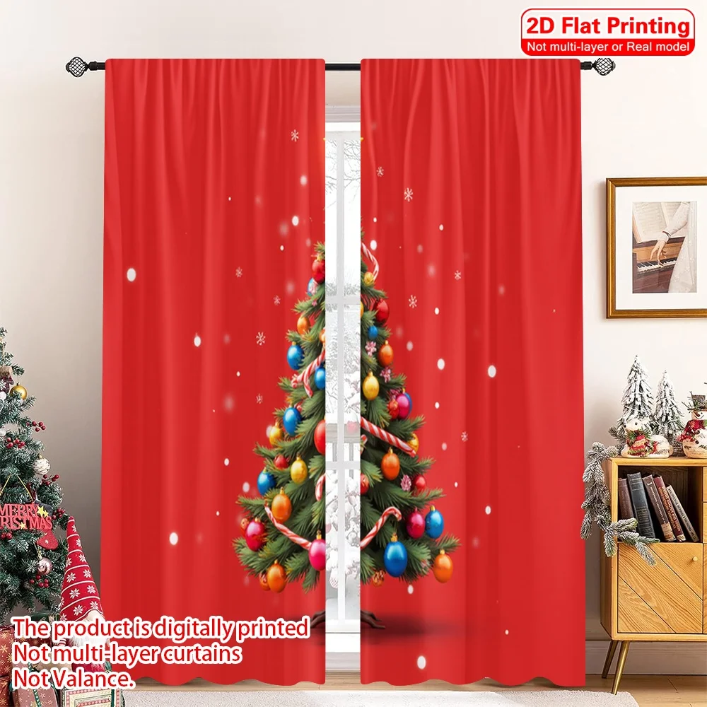 

2pcs 2D flat printing Merry Christmas Curtains Festive Christmas Tree Ornaments Polyester Without Electricity Holiday